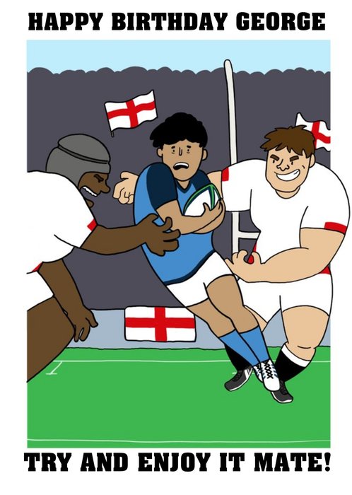 Funny English England Rugby Team Birthday Card Try and Enjoy it mate!