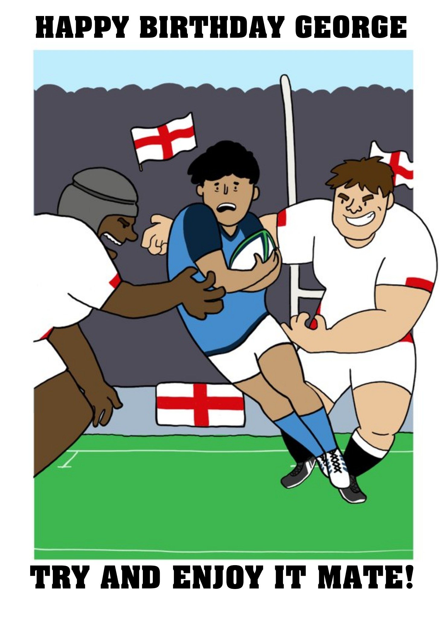 Other Funny English England Rugby Team Birthday Card Try And Enjoy It Mate, Large
