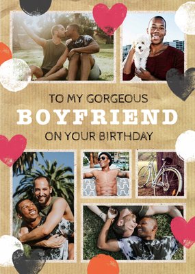 Stamped Hearts Gorgeous Boyfriend Photo Birthday Card