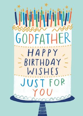 Illustration Of A Birthday Cake On A Teal Background Godfather's Birthday Card