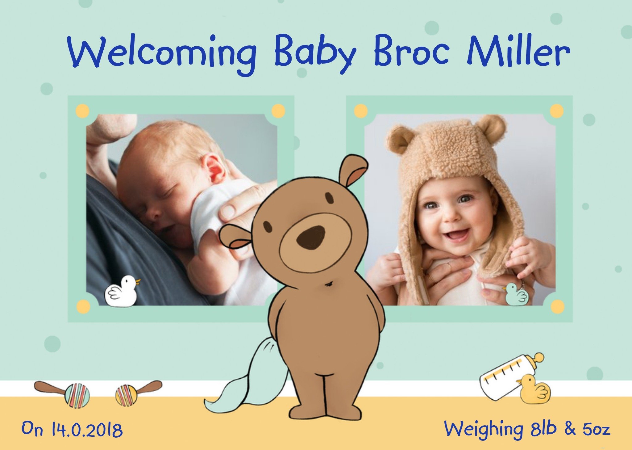 Darling Bear New Baby Boy Photo Card Ecard