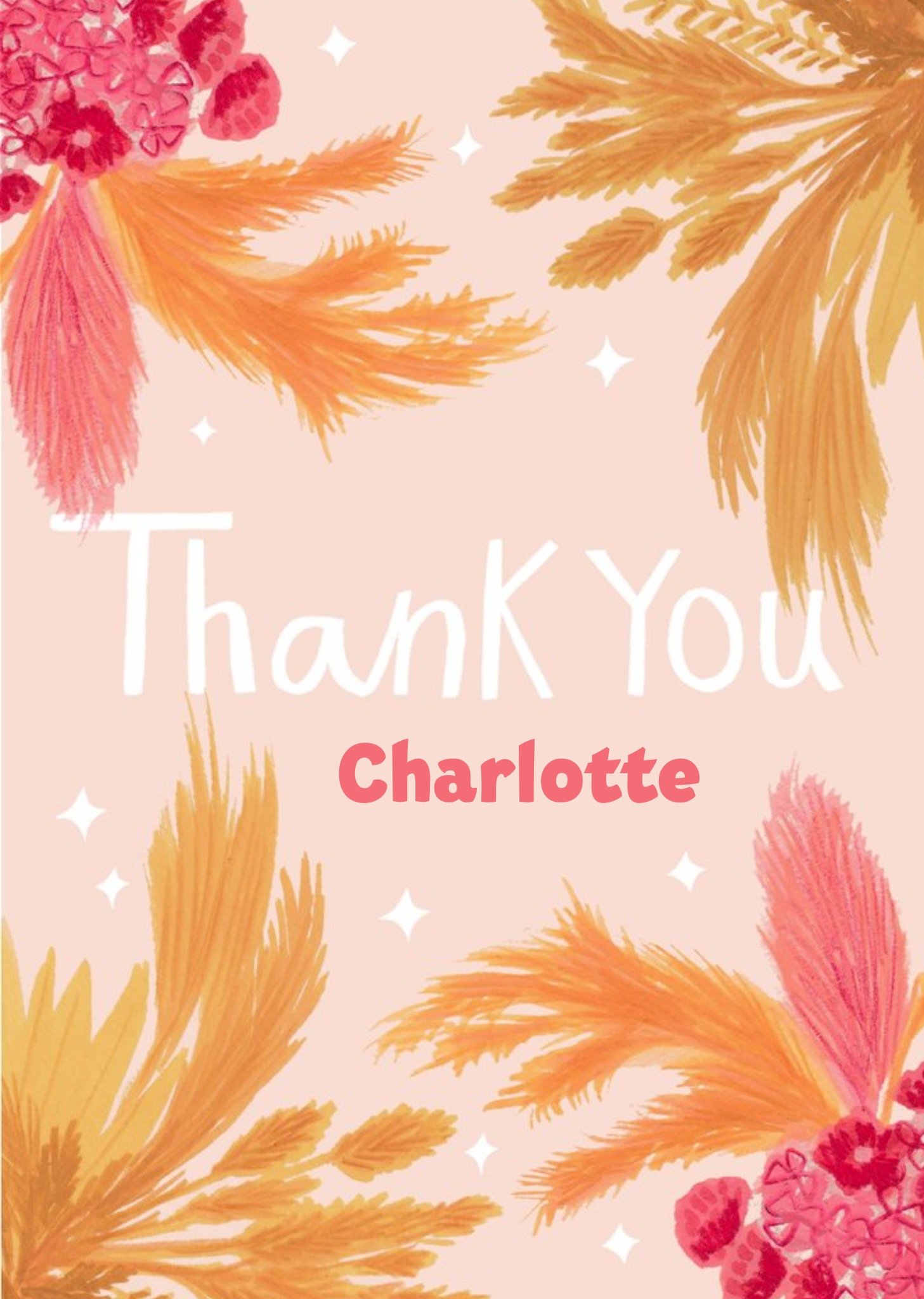 Pink Illustrated Floral Thank You Card Ecard