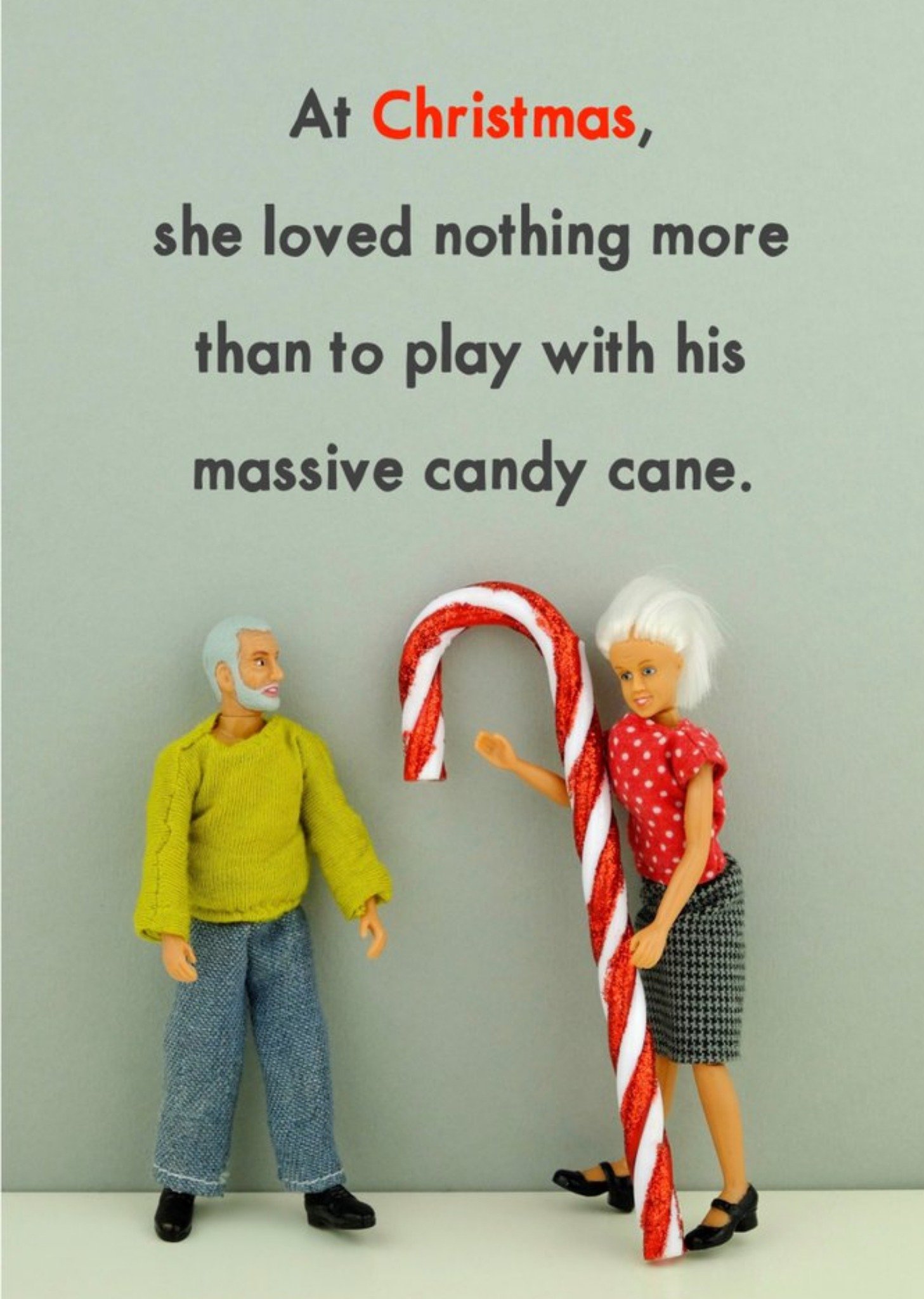 Bold And Bright Funny Dolls Massive Candy Cane Christmas Card