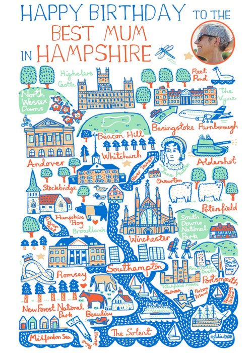Vibrant Collage Illustration Of Hampshire Photo Upload Birthday Card