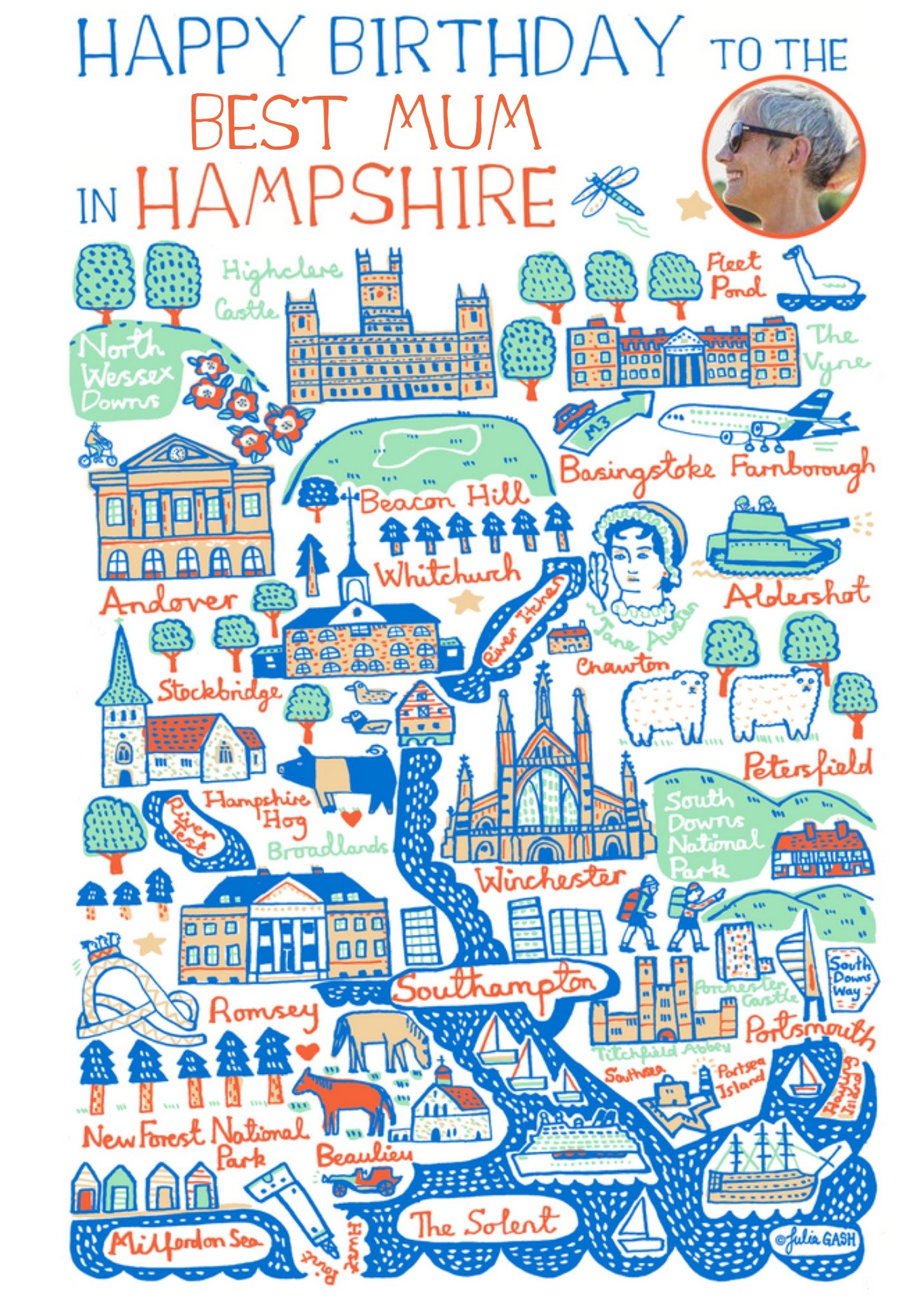 Moonpig Vibrant Collage Illustration Of Hampshire Photo Upload Birthday Card Ecard