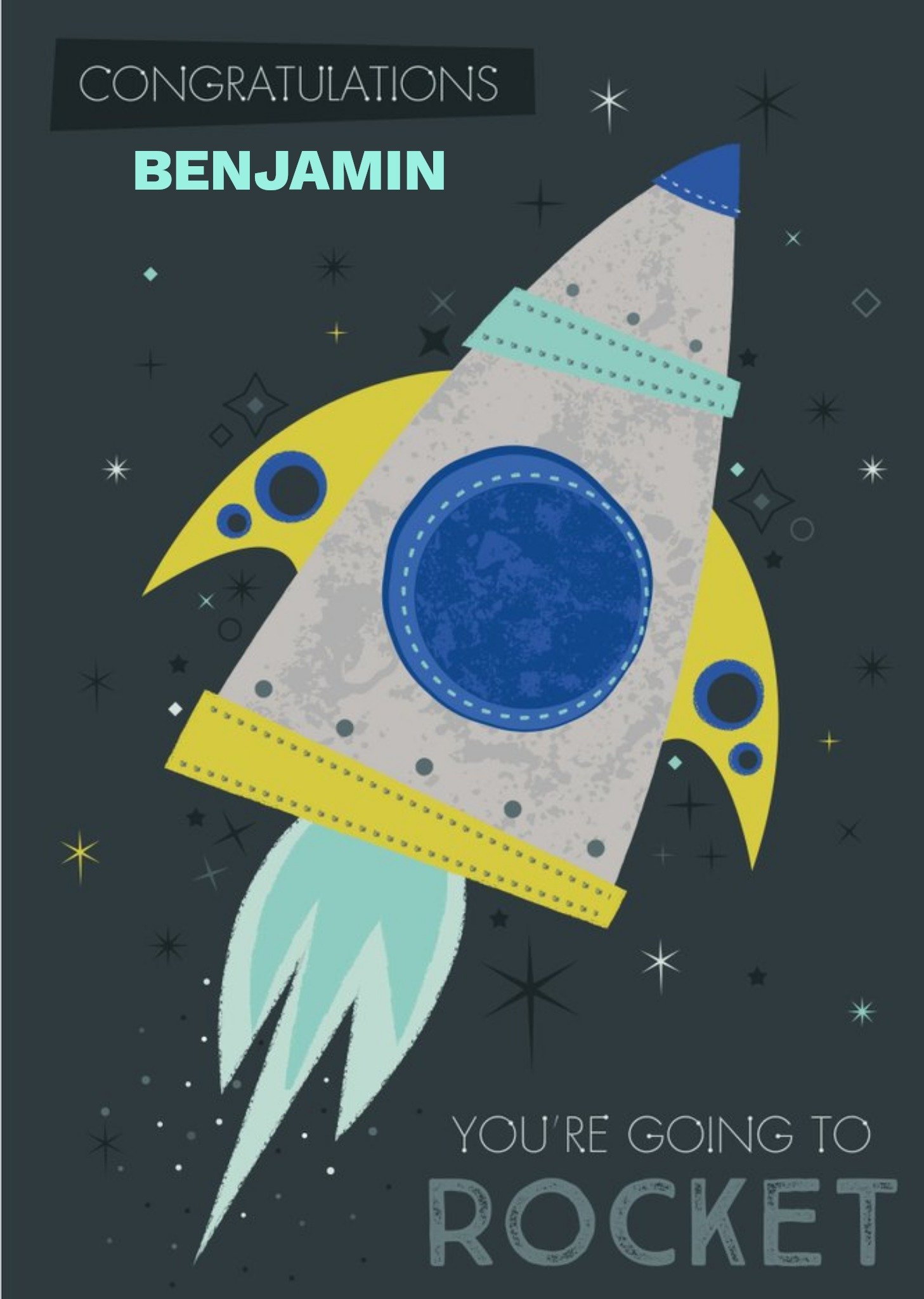 Moonpig Congratulations Card - Good Luck - New Job - Rocket - Space, Large