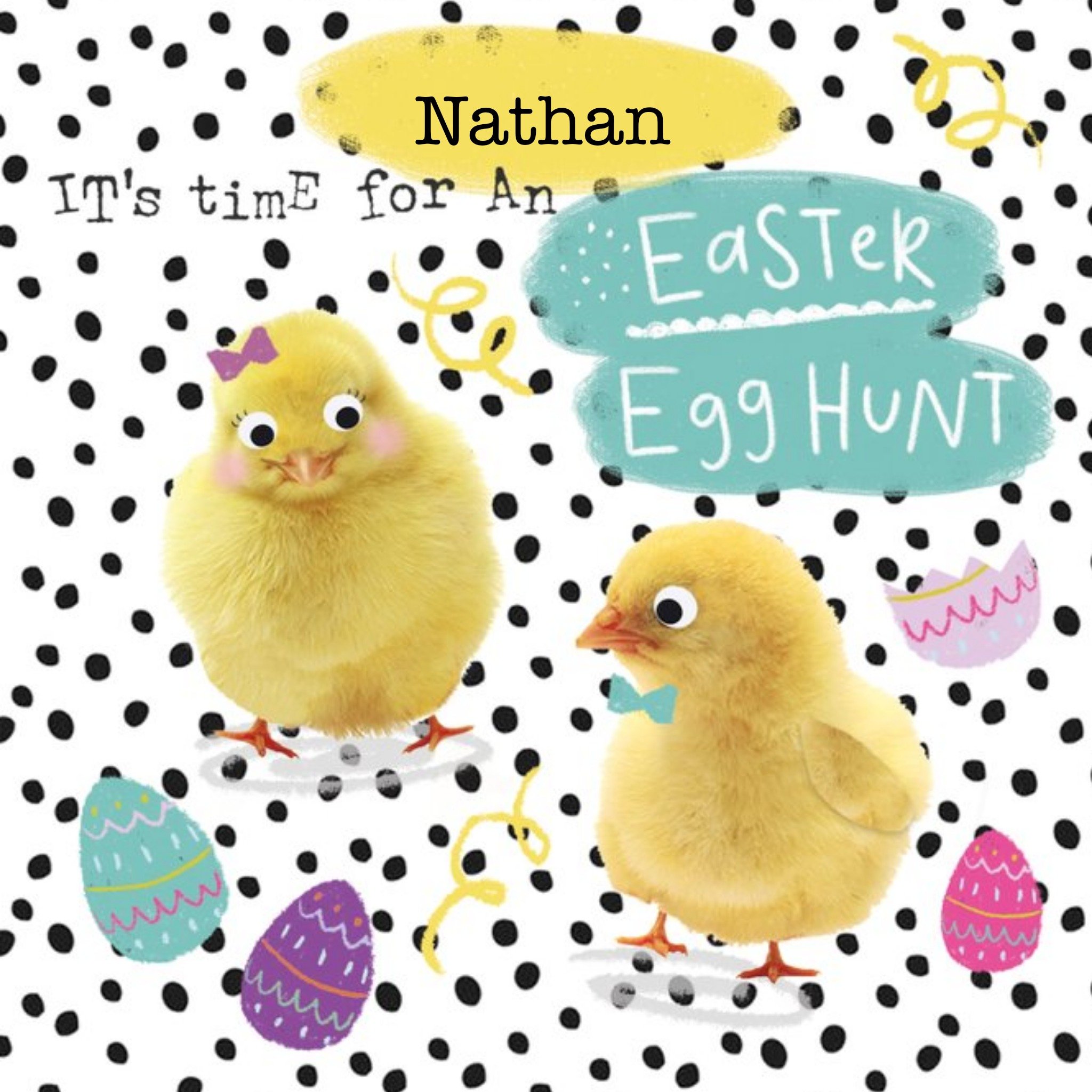 Clintons Egg Hunt Chick Colourful Easter Card, Square