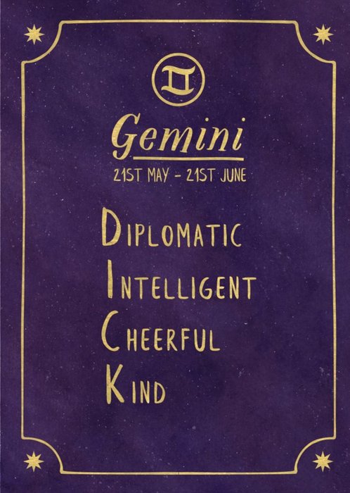 Funny rude horoscope birthday card - Gemini