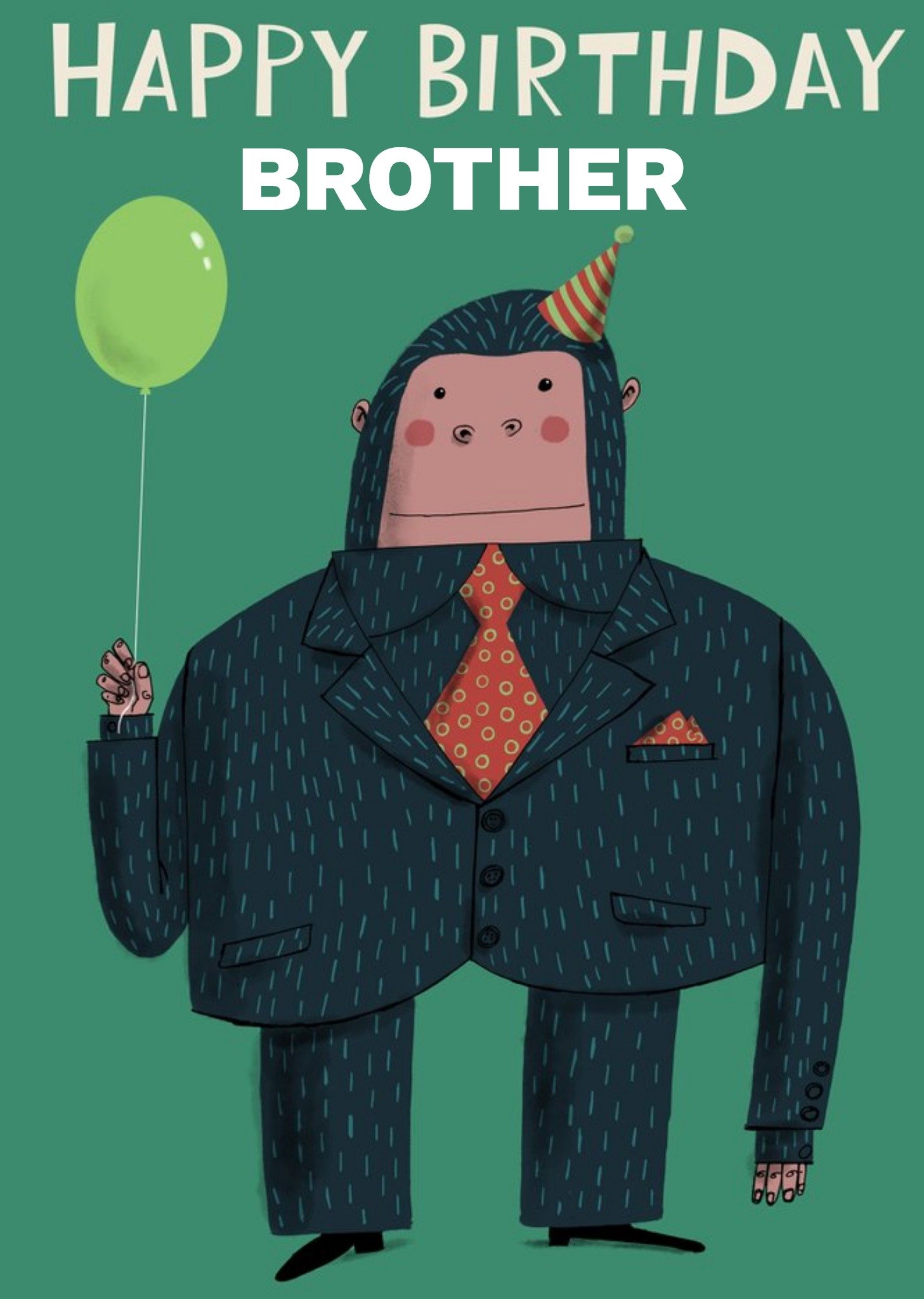 Gorilla In A Suit Holding A Balloon Personalise Brother Birthday Card Ecard