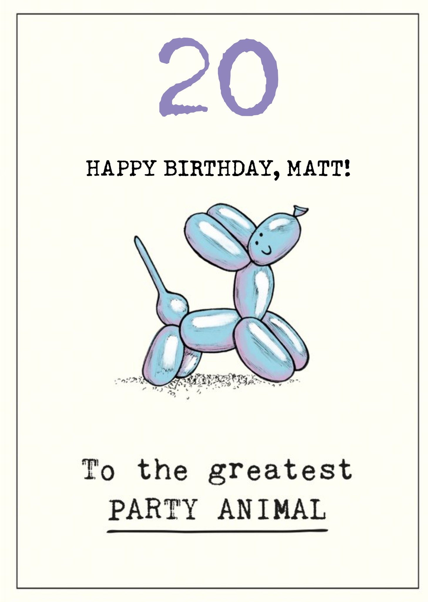 Moonpig Funny Illustrative Party Animal Balloon Birthday Card, Large