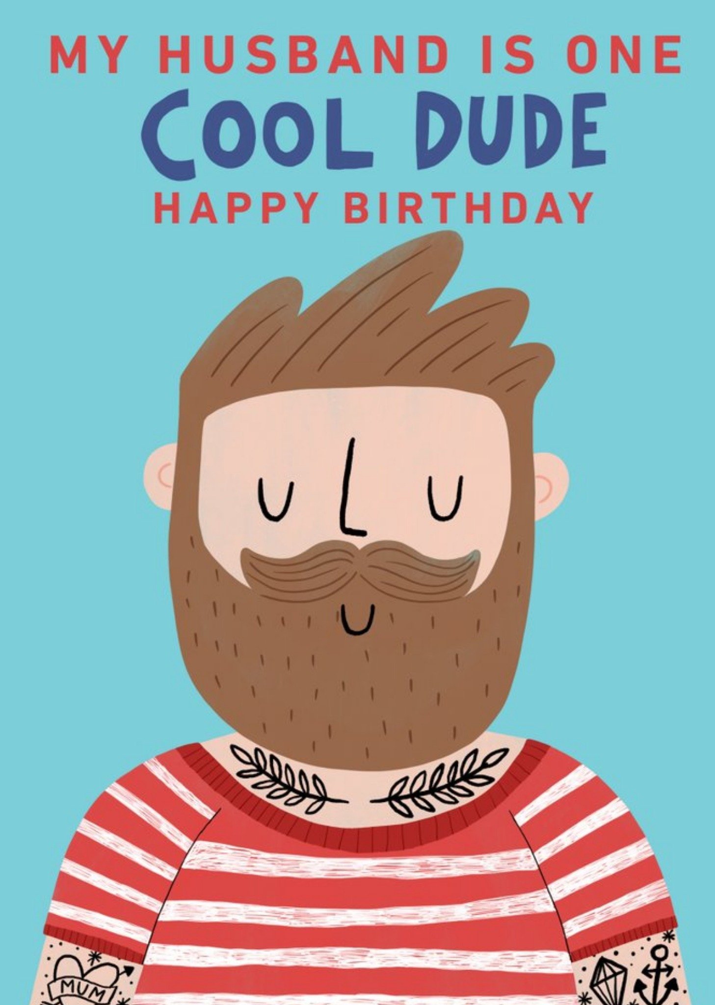 Other Yay Today Illustrated My Husband Is One Cool Dude Birthday Card, Large