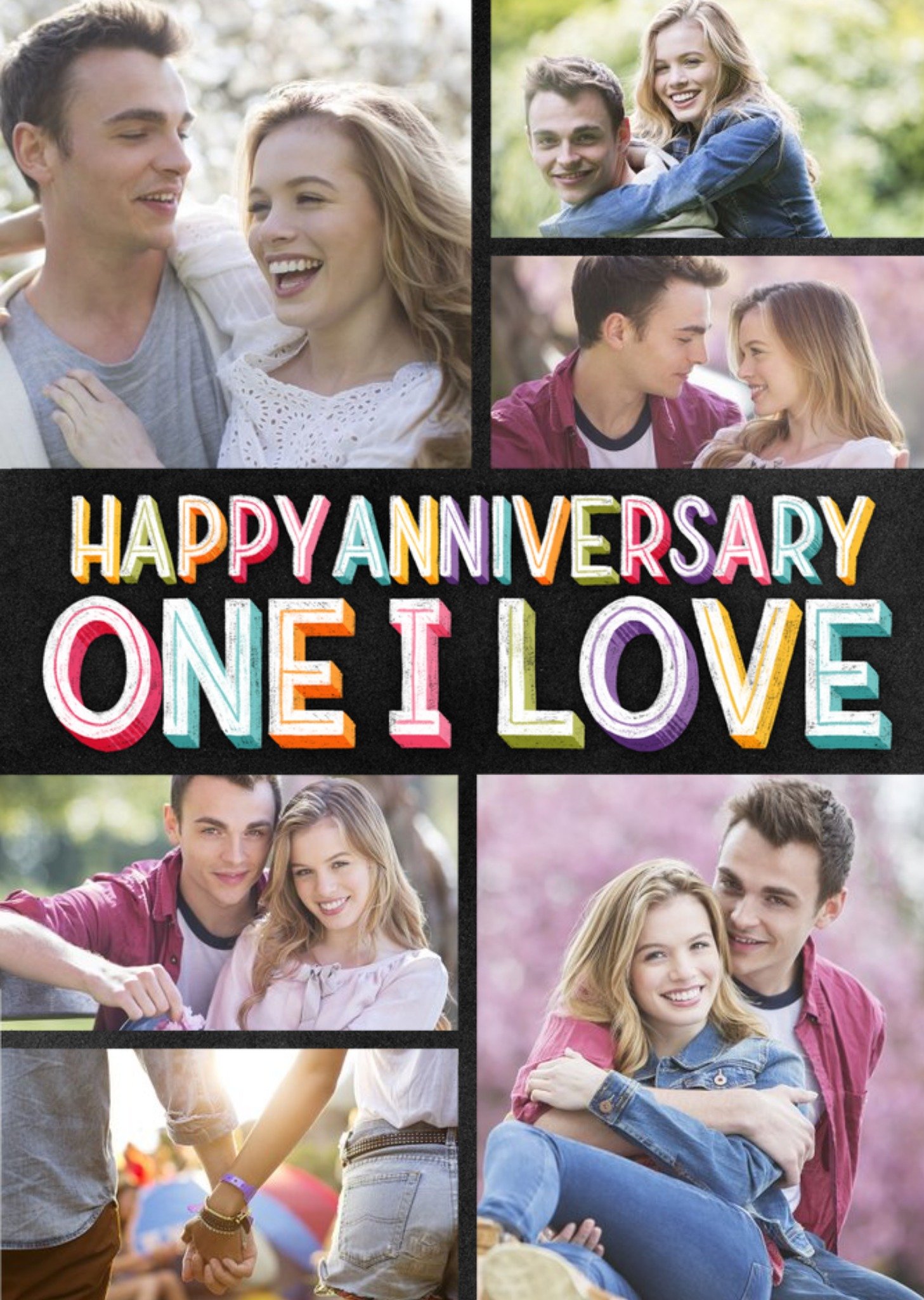 Anniversary Photo Upload Card For The One I Love - Happy Anniversary Chalkboard Typography Lettering