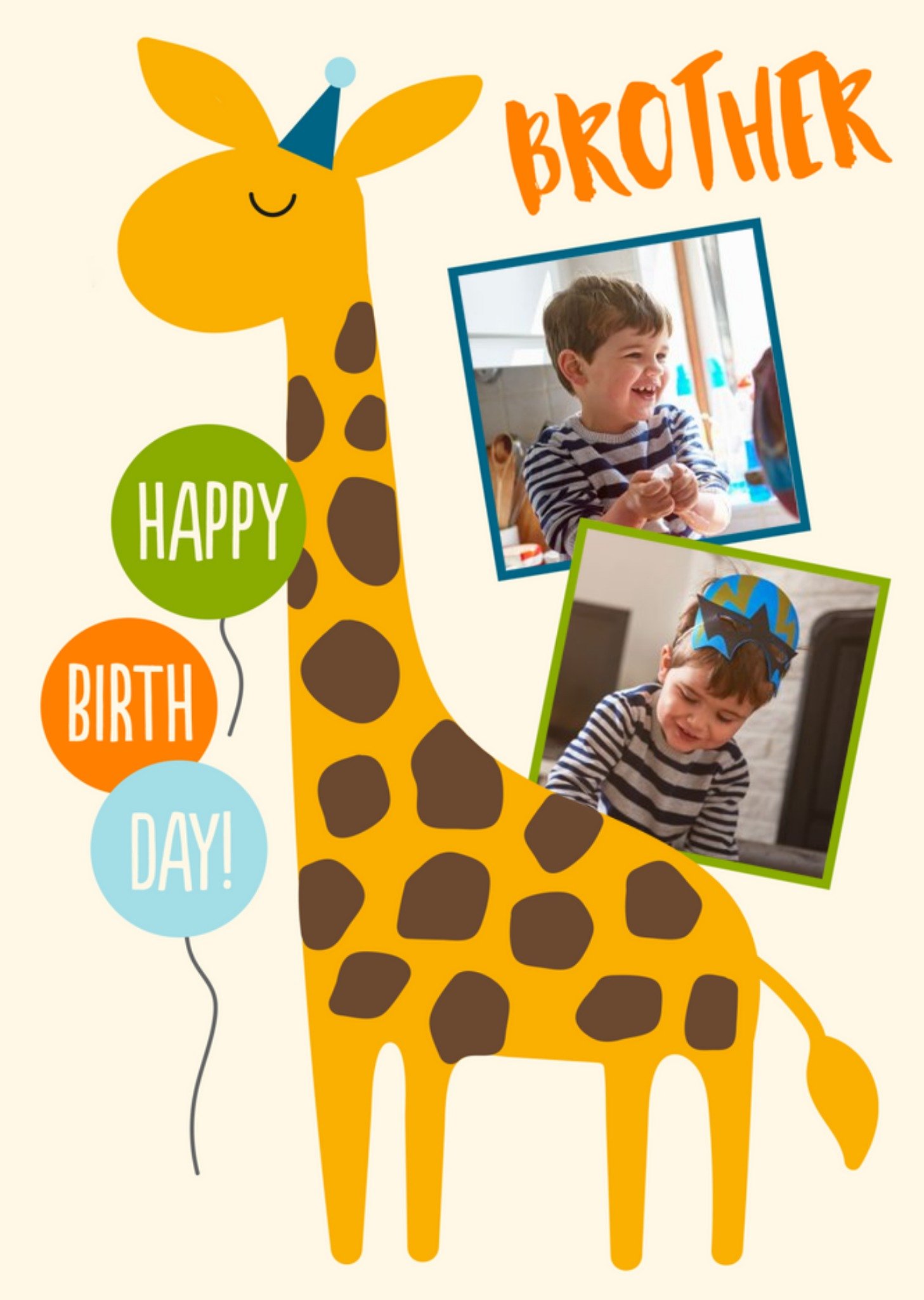 Moonpig Giraffe Brother Happy Birthday Photo Upload Card, Large