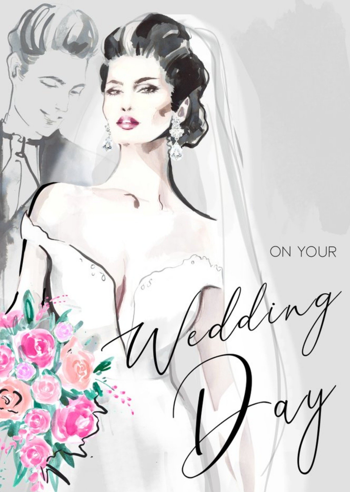 Moonpig Fashion Illustration Wedding Card Featuring The Married Couple Ecard