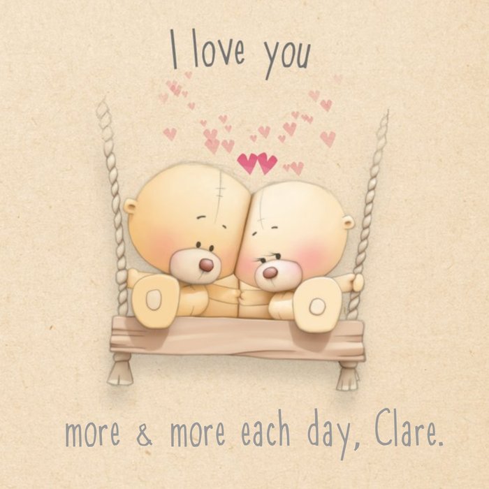 Cuddling Bears I Love You More Each Day Personalised Card