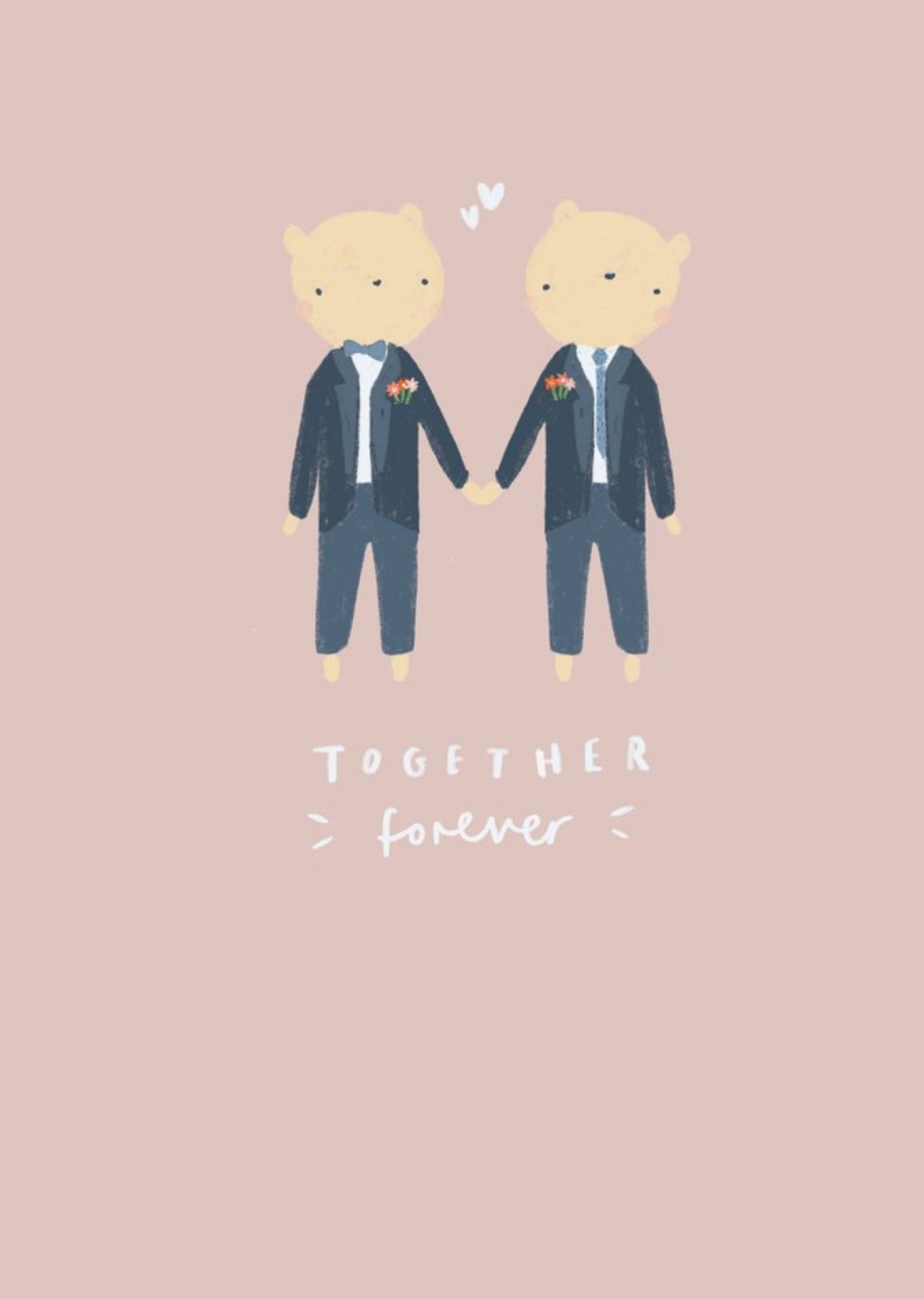 Love Hearts Beth Fletcher Illustrations Cute LGBTQ+ Male Wedding Day Bears Card, Large