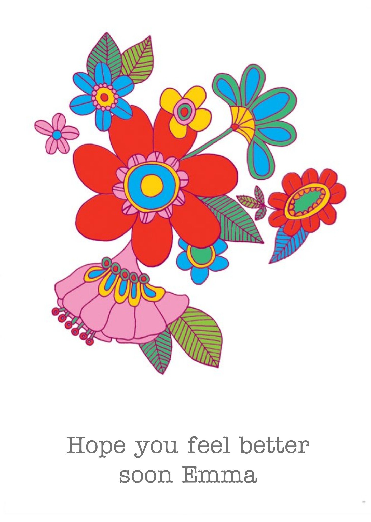 Customisable Colourful Floral Get Well Soon Card Ecard