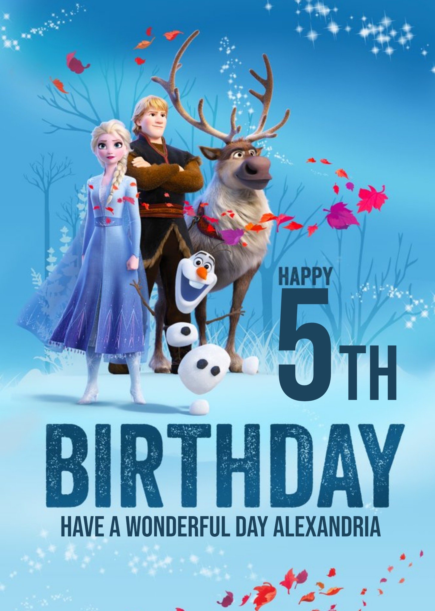 Disney Frozen 2 Elsa Anna Krist Sven Olaf 5th Birthday Card, Large
