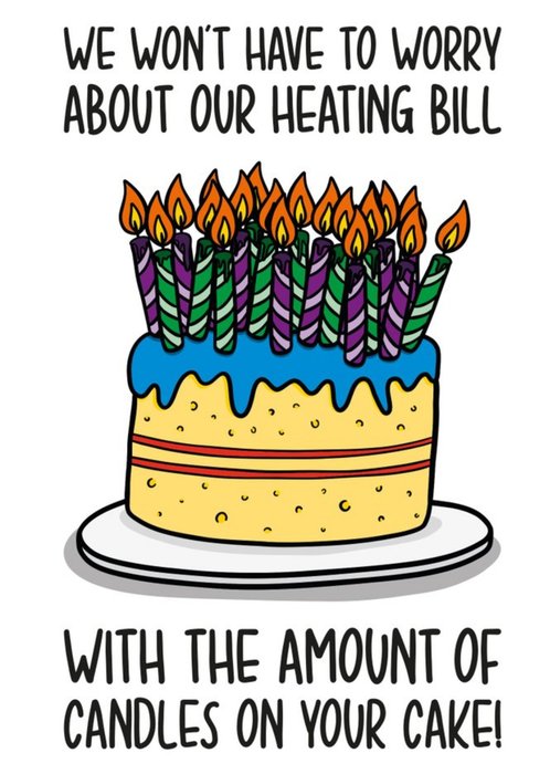 Heating Bill Candles On Cake Illustrated Birthday Card
