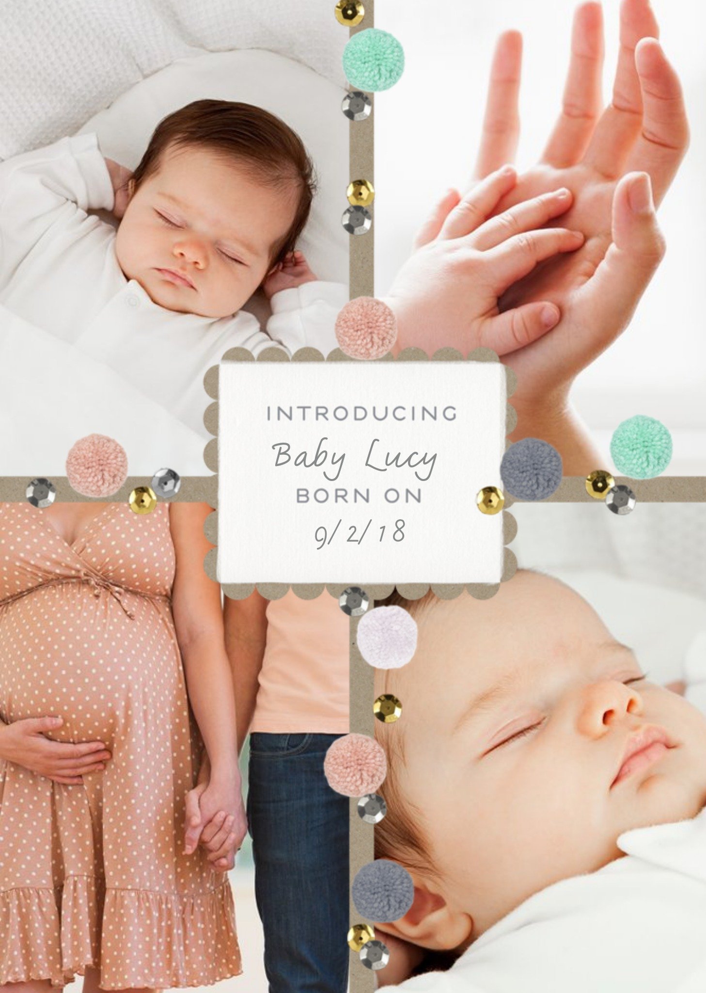 Pastel Polka Dots Multi-Photo New Baby Card Ecard