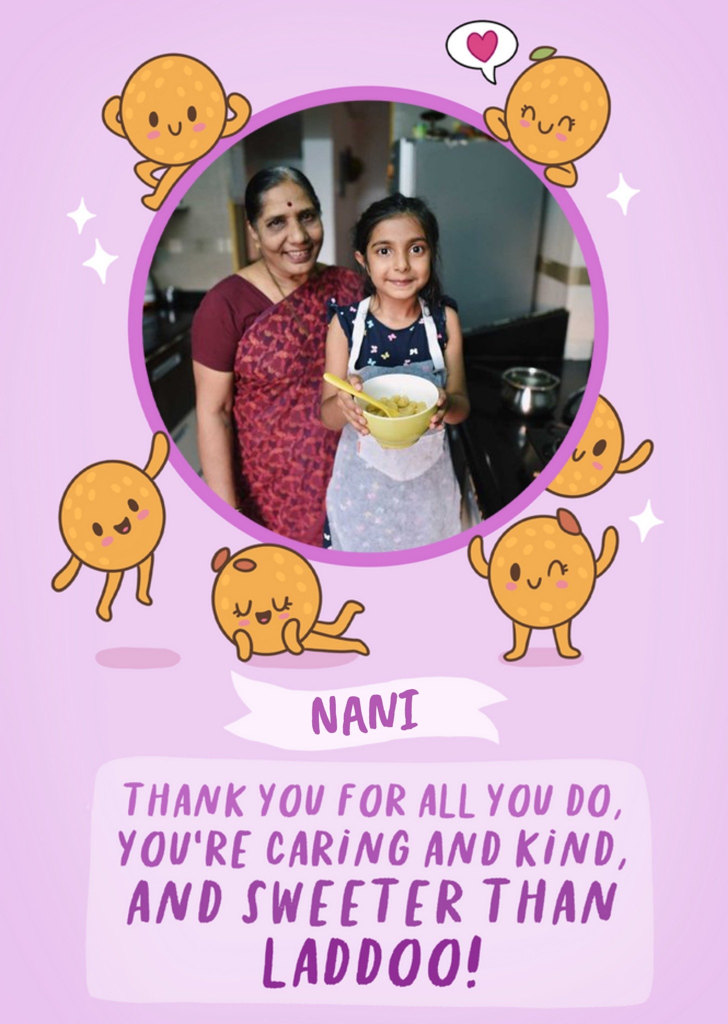 Illustration Of Laddoo Characters Thank You Nani Photo Upload Card Ecard