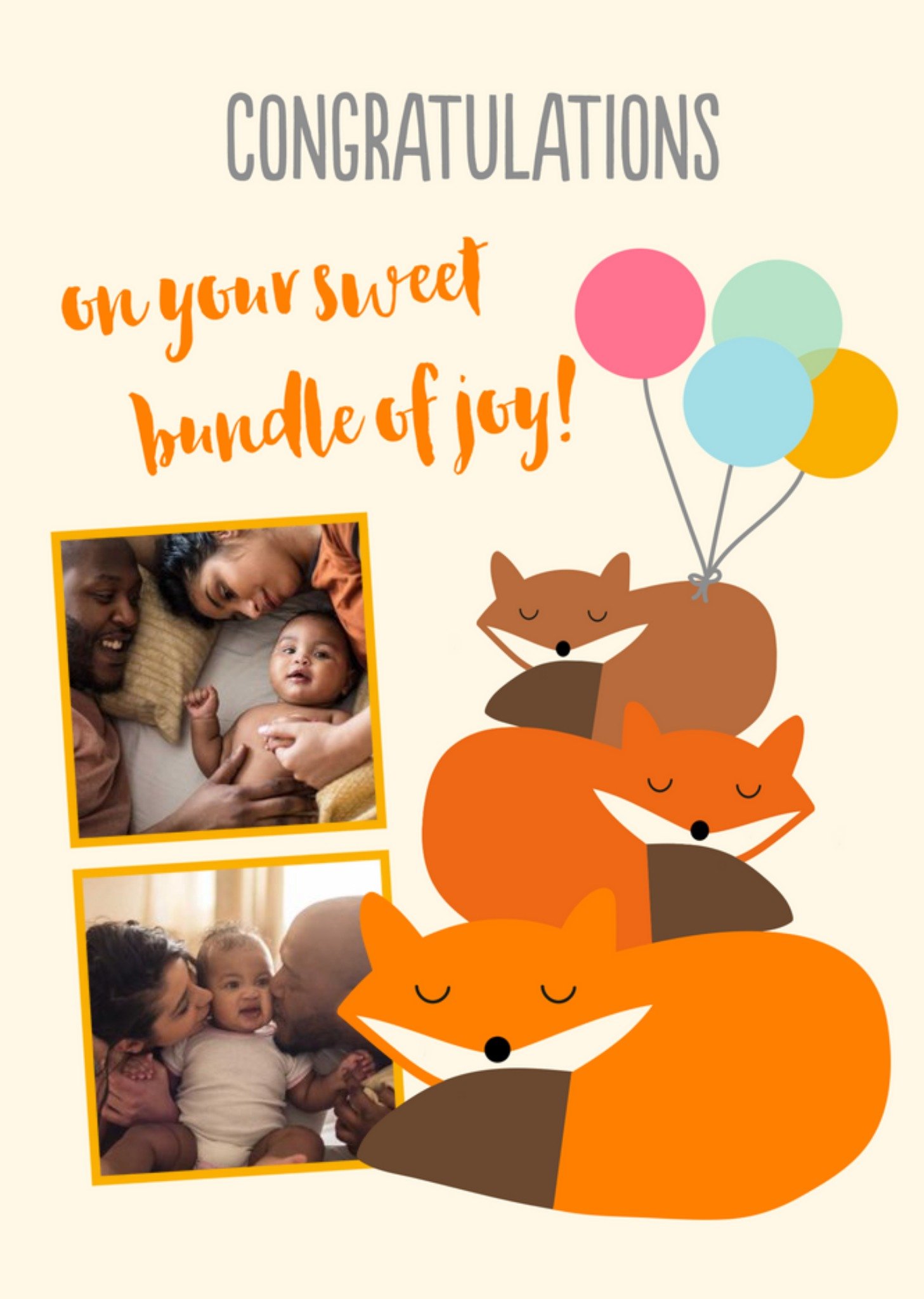 Moonpig Illustration Of A Family Of Foxes New Baby Photo Upload Congratulation Card, Large