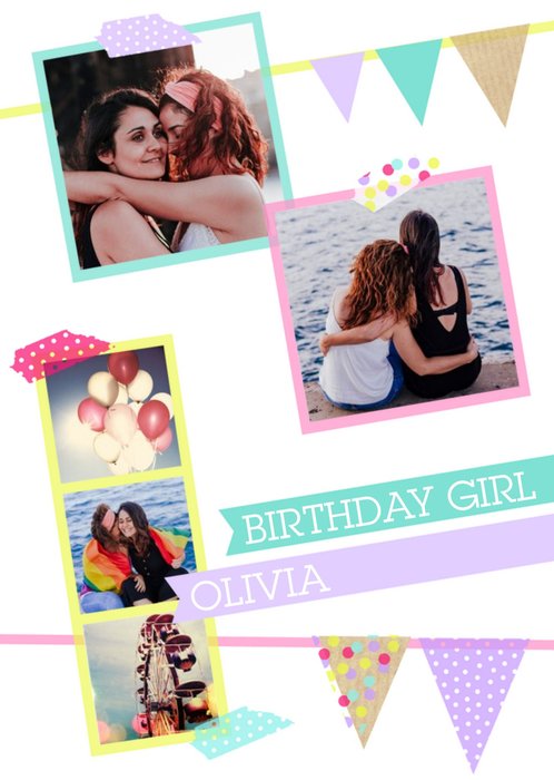 Pastel Bunting Personalised Birthday Girl Card
