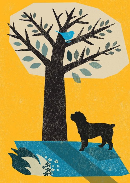 Dog And Tree Yellow Birthday Card