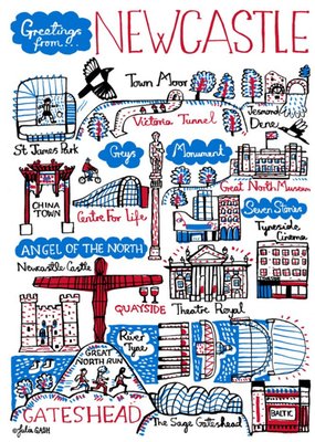 Illustrated Scenic Map Greetings From Newcastle Card