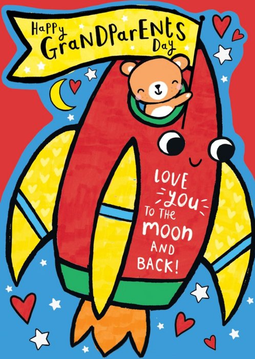 Love You To The Moon And Back Cute Bear Grandparents Day Card