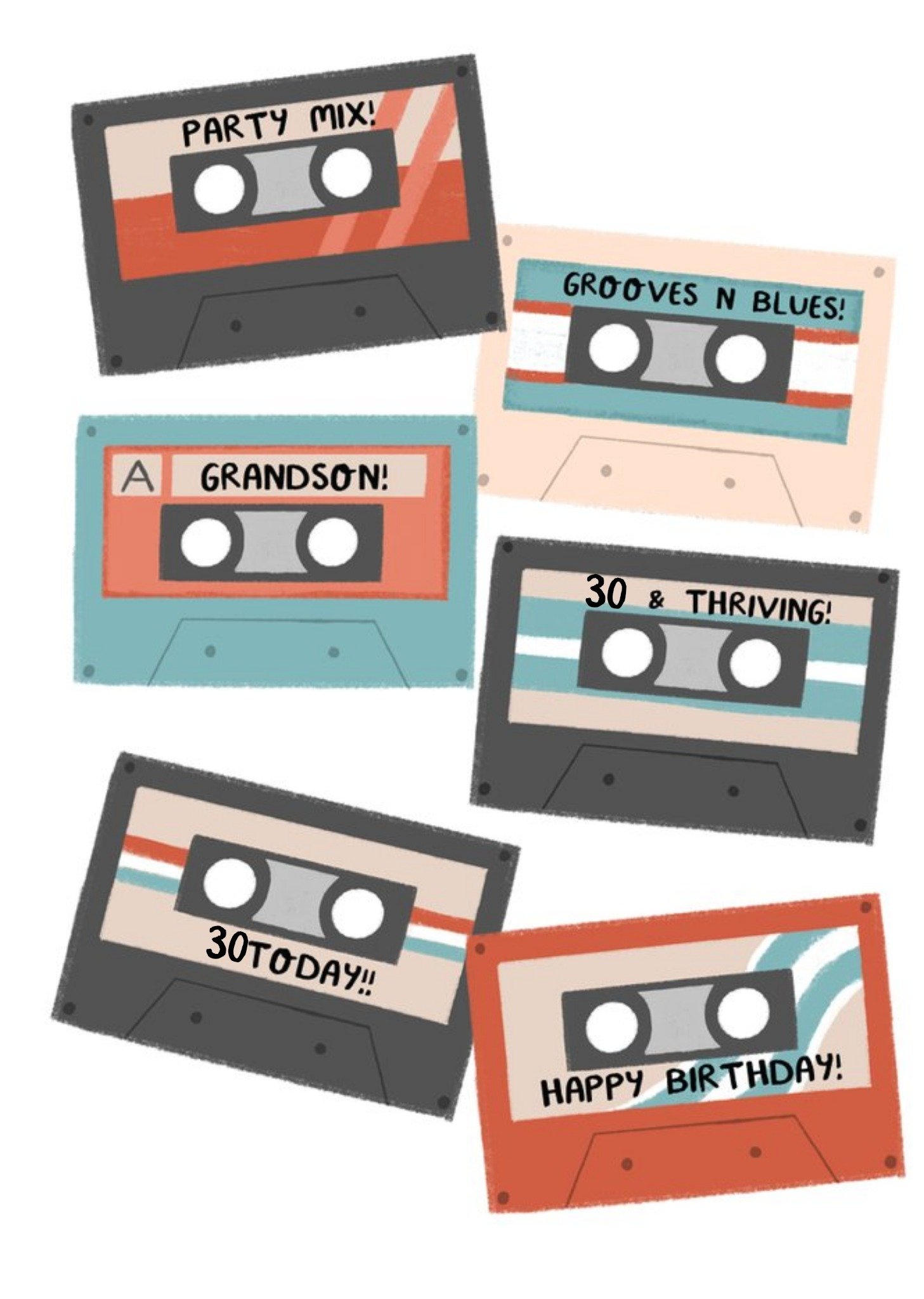 Moonpig Retro Cassette Tapes Illustration Customisable Age Grandson Birthday Card, Large