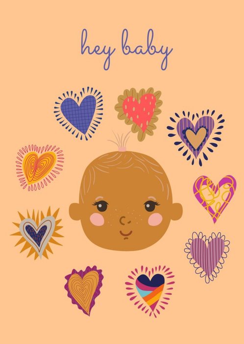 Modern Hearts Hey Baby New Baby Card