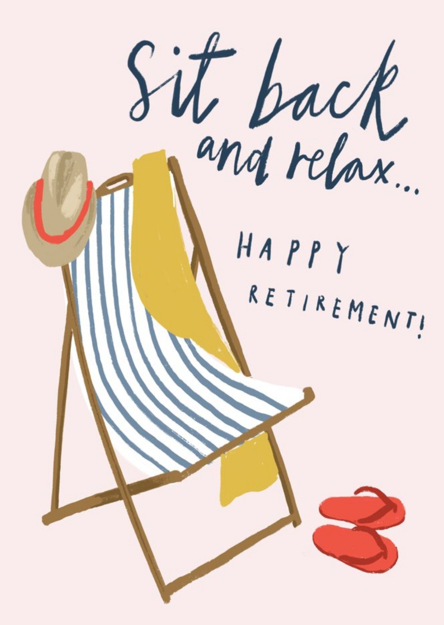 Moonpig Katy Welsh Retirement Deck Chair Flip Flops Arty Happy Card Ecard