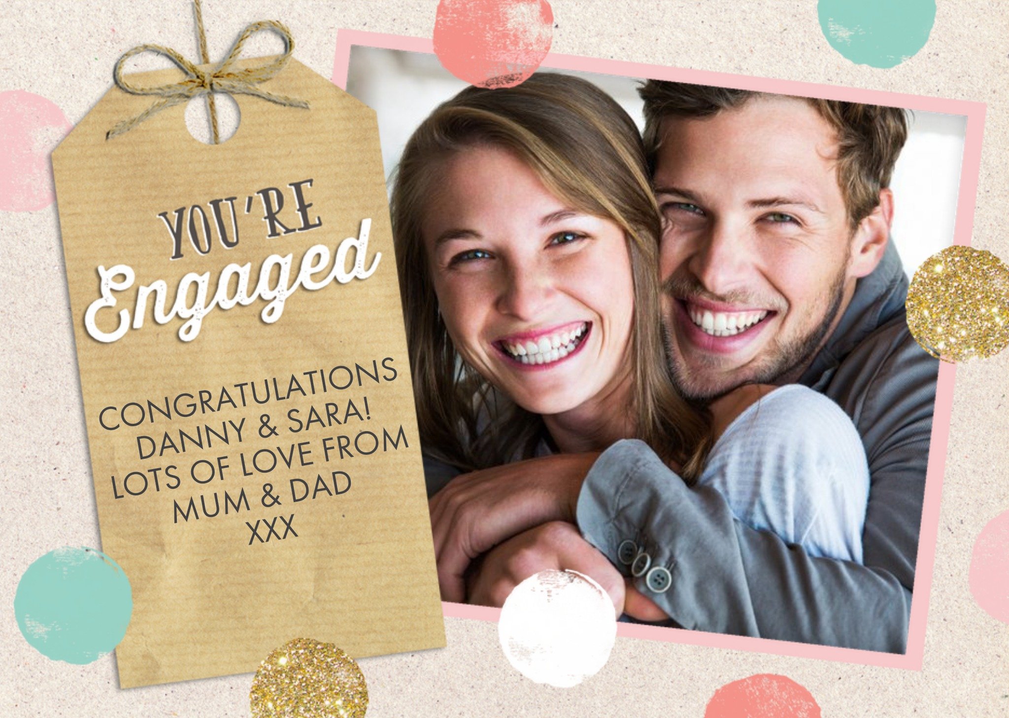 Pastel And Glitter Circles Horizontal Personalised Photo Upload Engagement Card Ecard