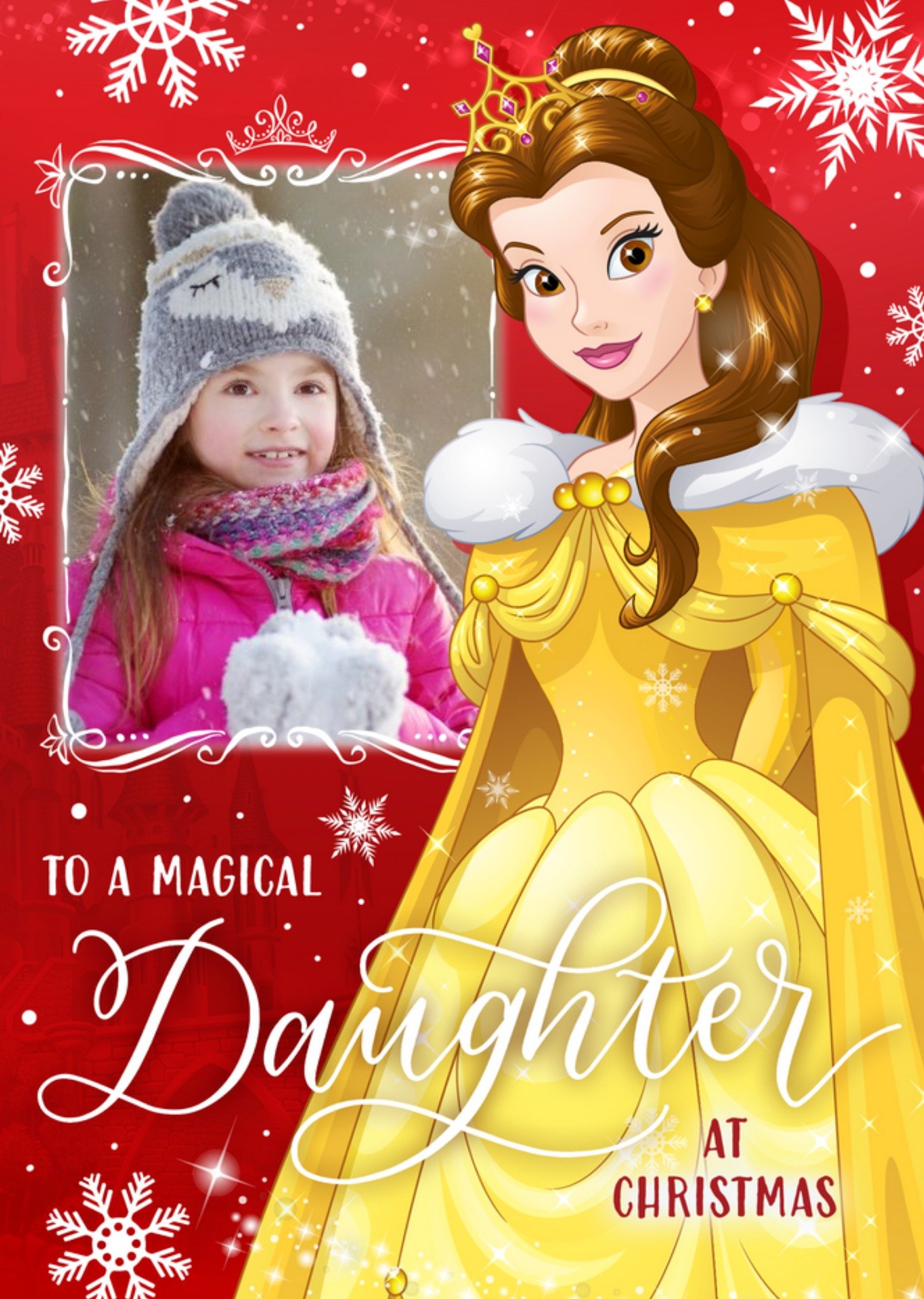 Disney Princess Beauty And The Beast Daughter Christmas Photo Upload Card Ecard