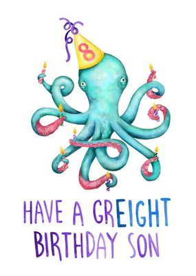 Cute Octopus Have A Greight Birthday Son Card