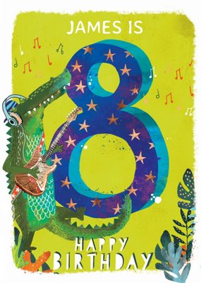Ling design - Kids Happy Birthday card - Corcodile - 8 Today