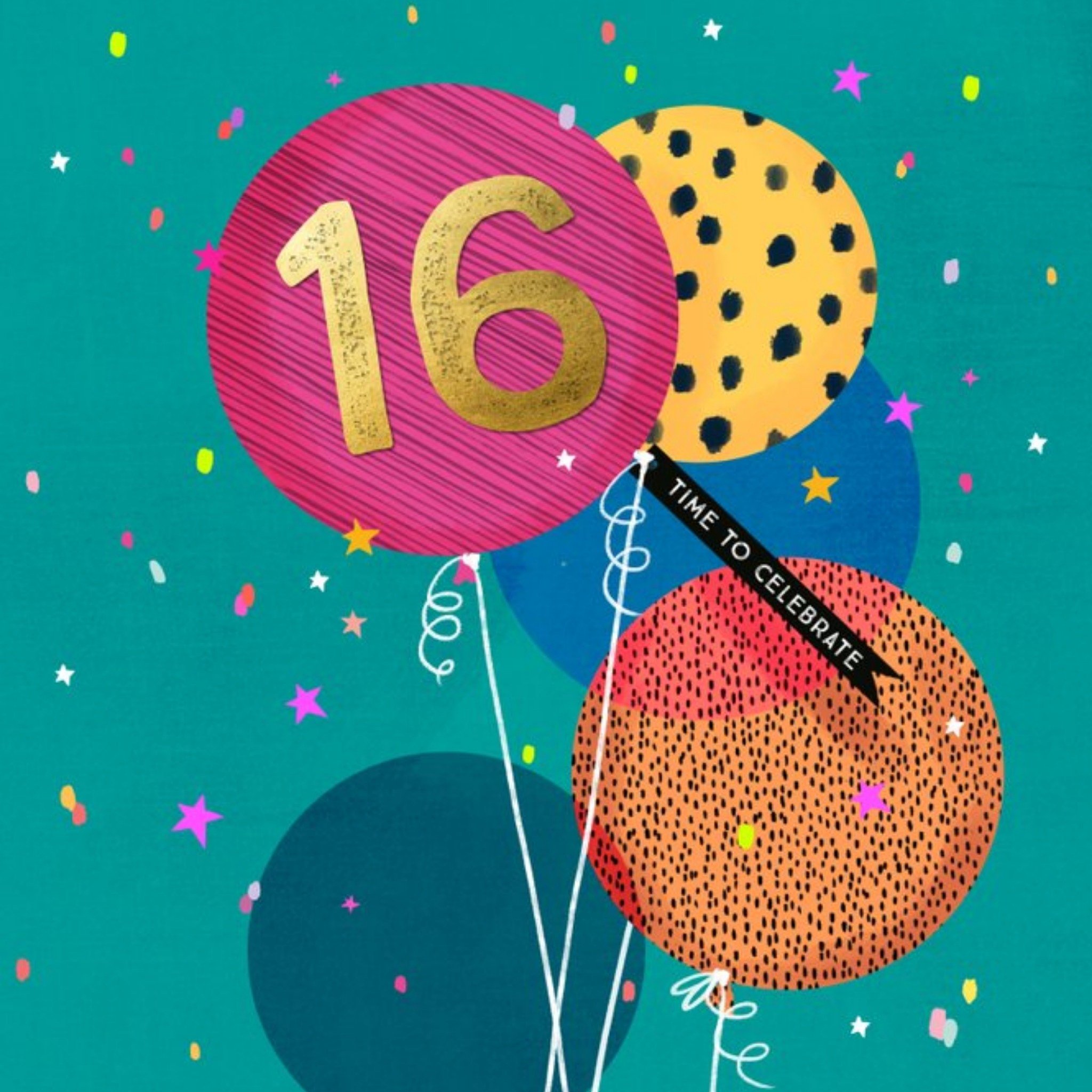 Moonpig Modern Design Balloons 16 Today Time To Celebrate Birthday Card, Large