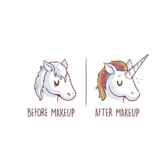 Cute Cartoon Unicorn Before Makeup After Makeup Card