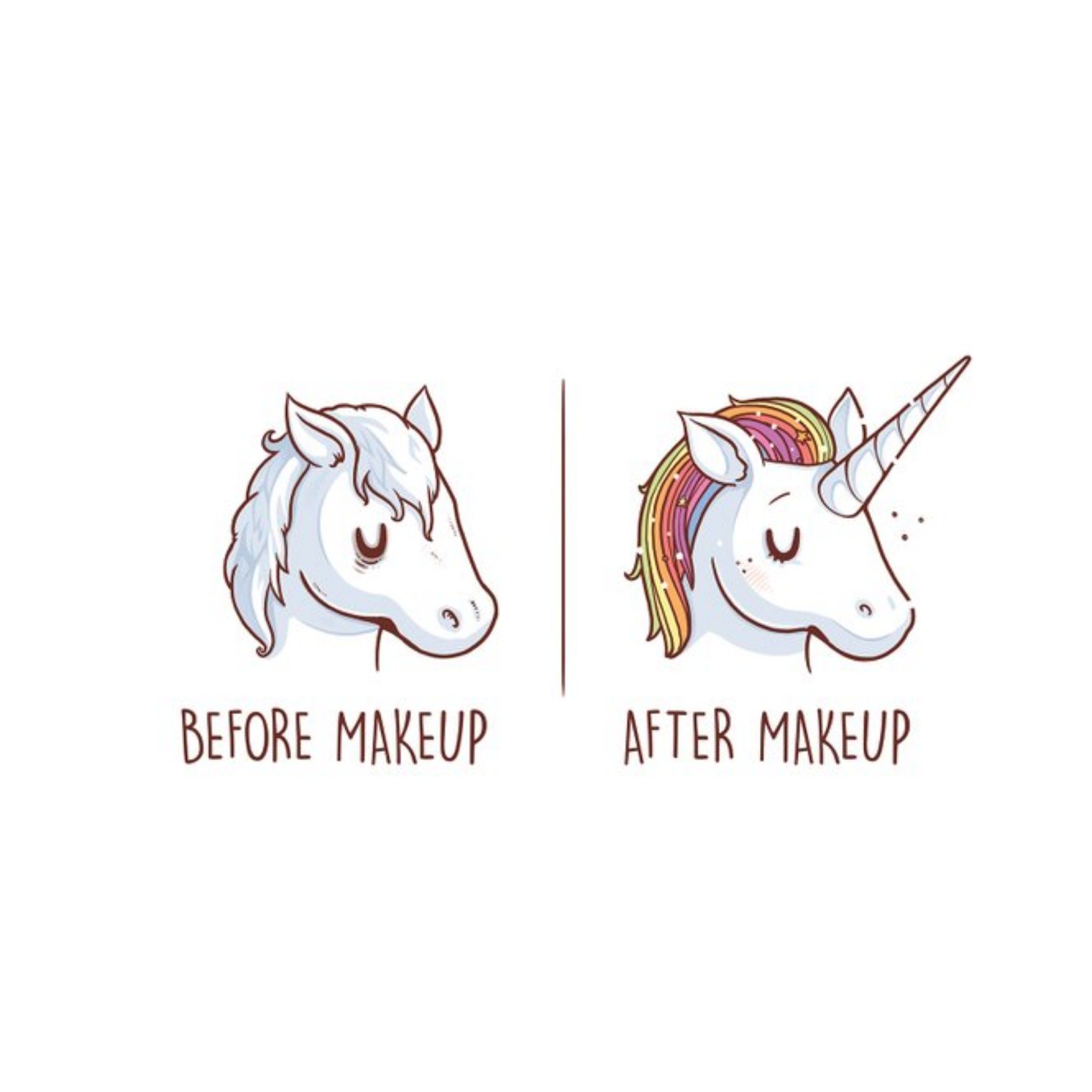 Moonpig Cute Cartoon Unicorn Before Makeup After Makeup Card, Square