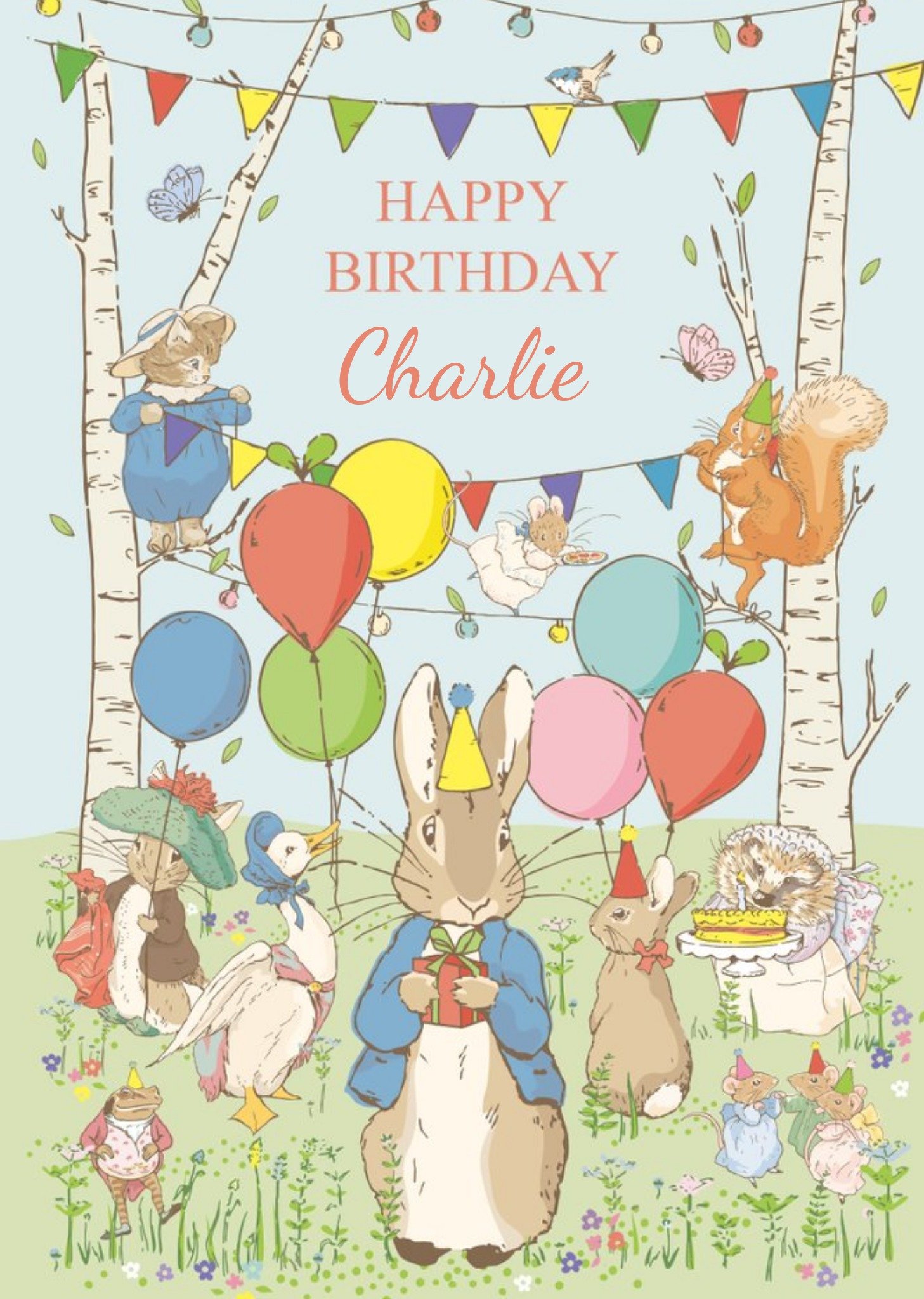 Beatrix Potter Peter Rabbit Woodland Birthday Party Card, Large