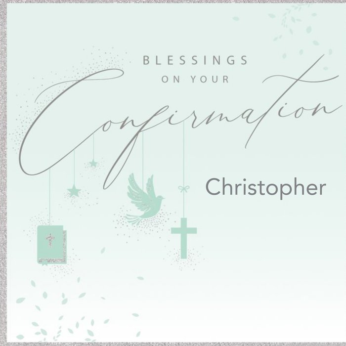 Spot Illustration Of A Dove A Bible A Cross And Stars With Handwritten Typography Confirmation Card
