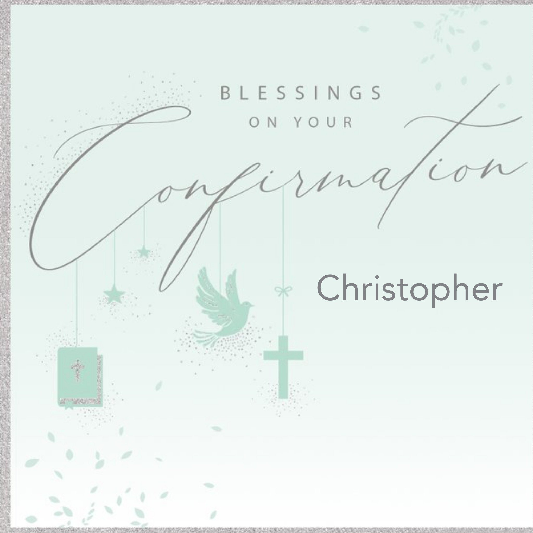 Spot Illustration Of A Dove A Bible A Cross And Stars With Handwritten Typography Confirmation Card, Square