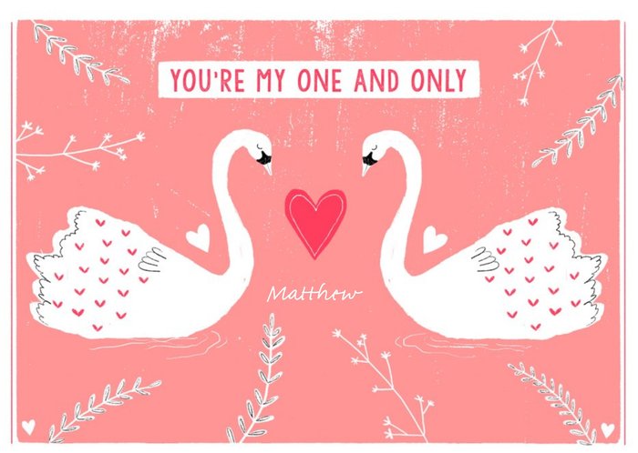 Meeting Of Swans You're My One And Only Personalised Valentines Card