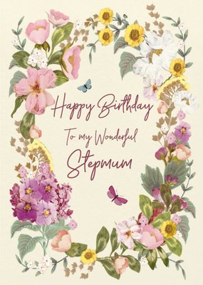 Floral Illustrated Typographic Personalised Step Mum Birthday Card