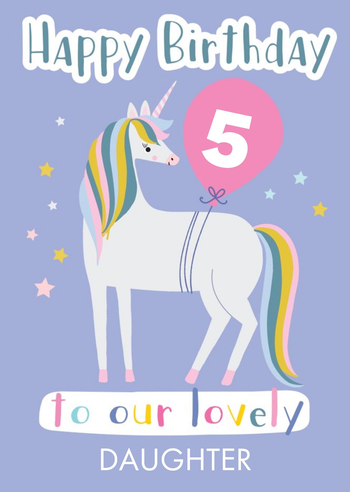 Cute Unicorn Illustration Personalised Daughter Birthday Card Ecard