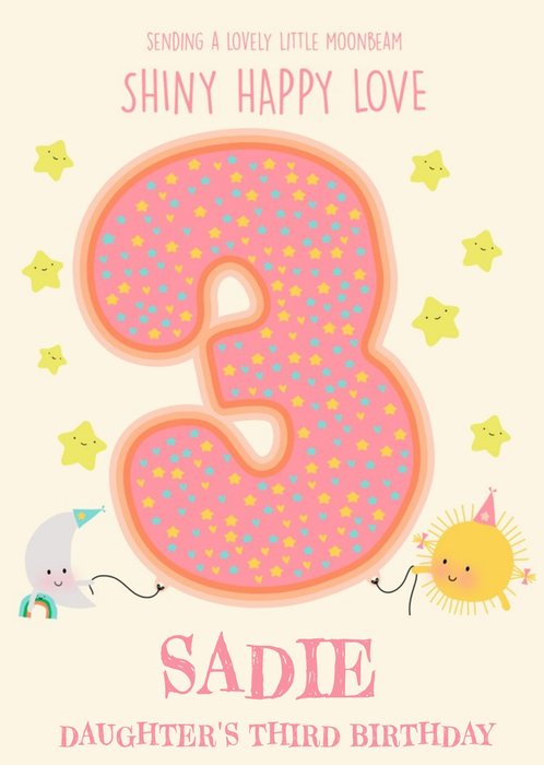 Cute Sun Cloud Rainbow Moon Stars 3rd Birthday Card For Daughter