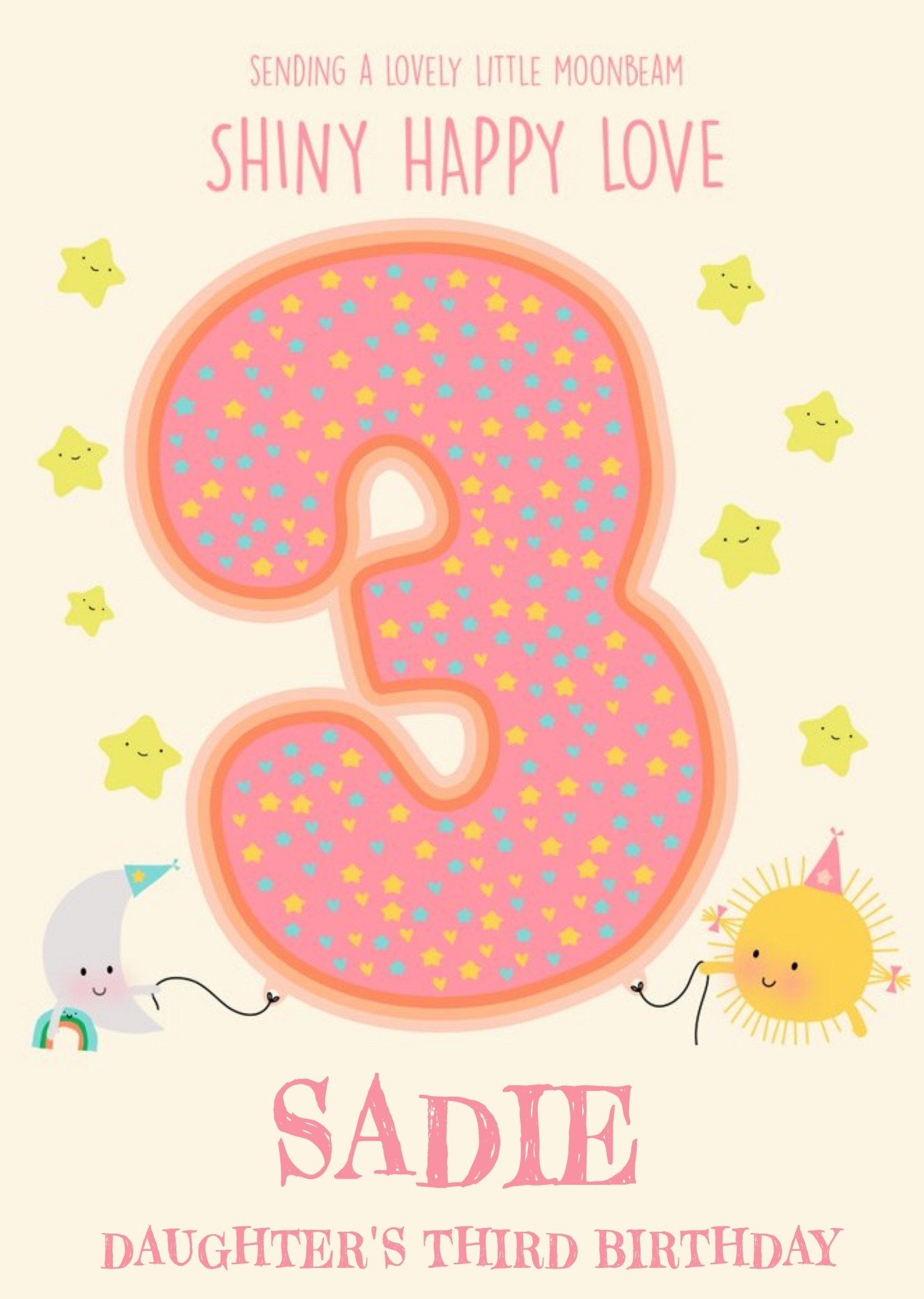 Cute Sun Cloud Rainbow Moon Stars 3rd Birthday Card For Daughter Ecard