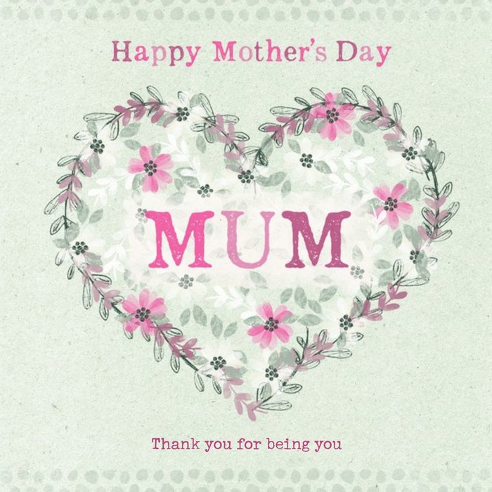 Mint Green And Flowered Heart Personalised Mother's Day Card