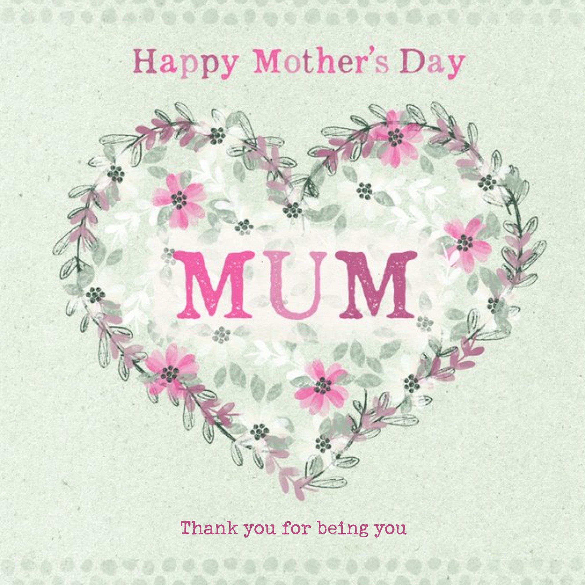 Moonpig Mint Green And Flowered Heart Personalised Mother's Day Card, Square